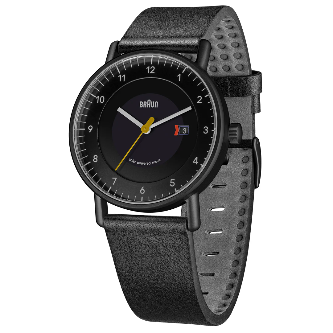 BN0301 Braun gents solar watch - black dial and black leather strap - Image 3