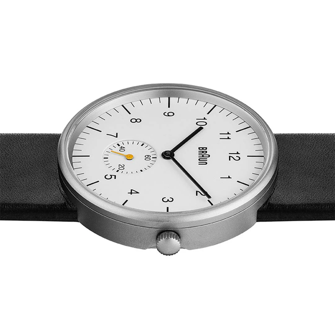 BN0024 Braun gents classic watch - white dial and black leather strap - Image 4