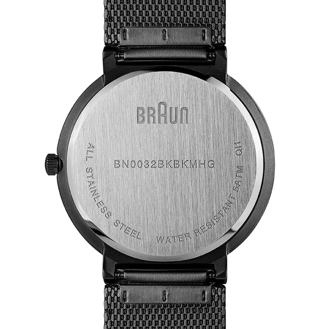 BN0032 Braun gents classic watch - black dial and black mesh bracelet - Image 6