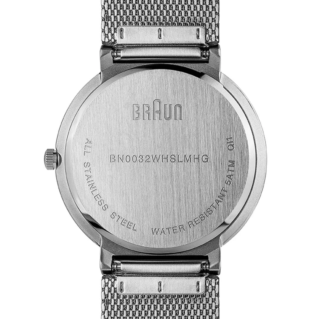 BN0032 Braun gents classic watch - white dial and silver mesh bracelet - Image 6