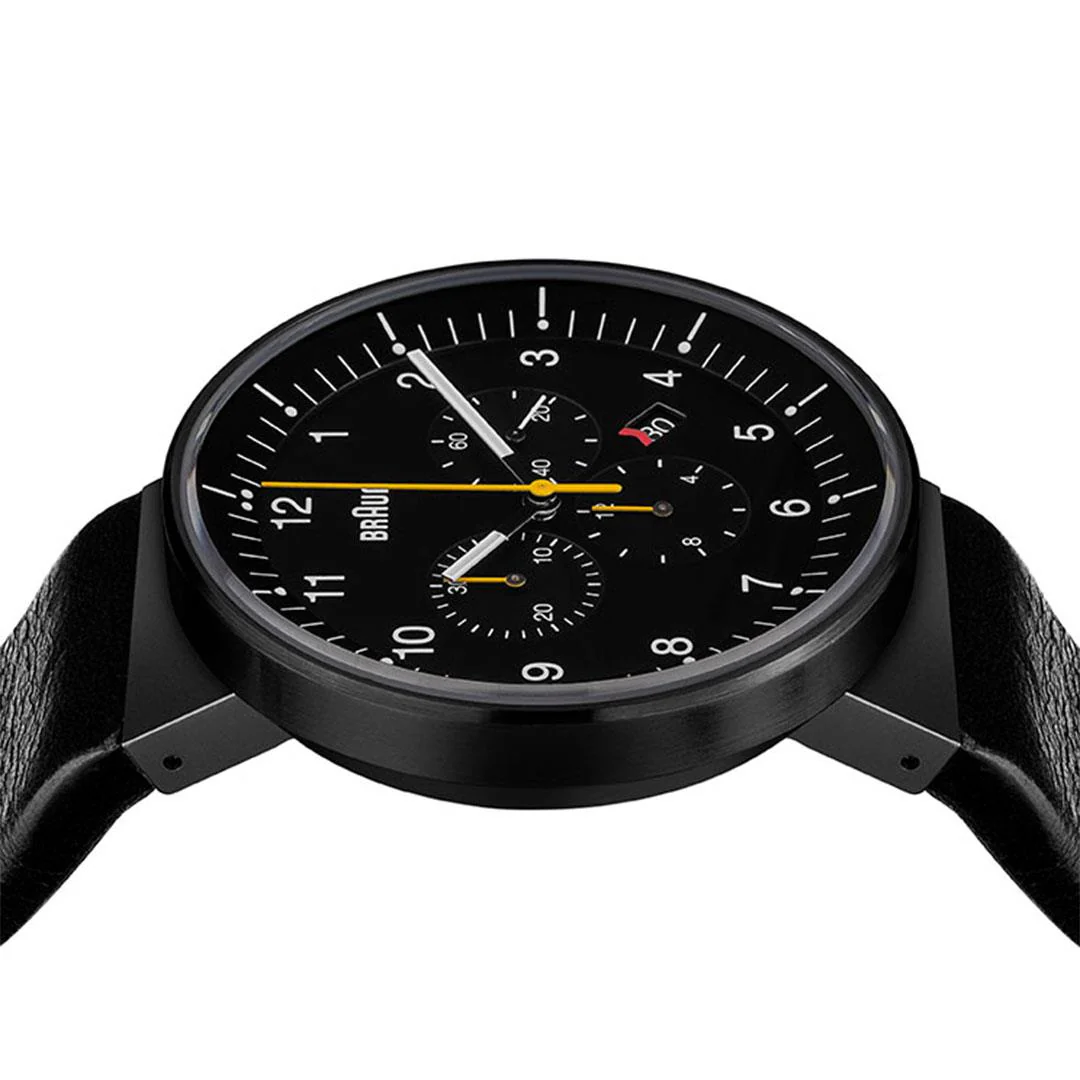 BN0095 Braun gents prestige chronograph watch - black dial and black leather strap - Image 3