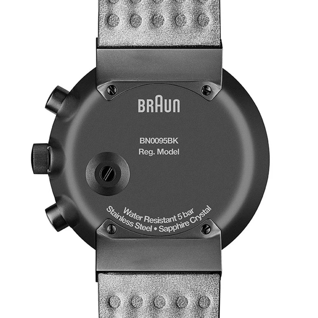 BN0095 Braun gents prestige chronograph watch - black dial and black leather strap - Image 6