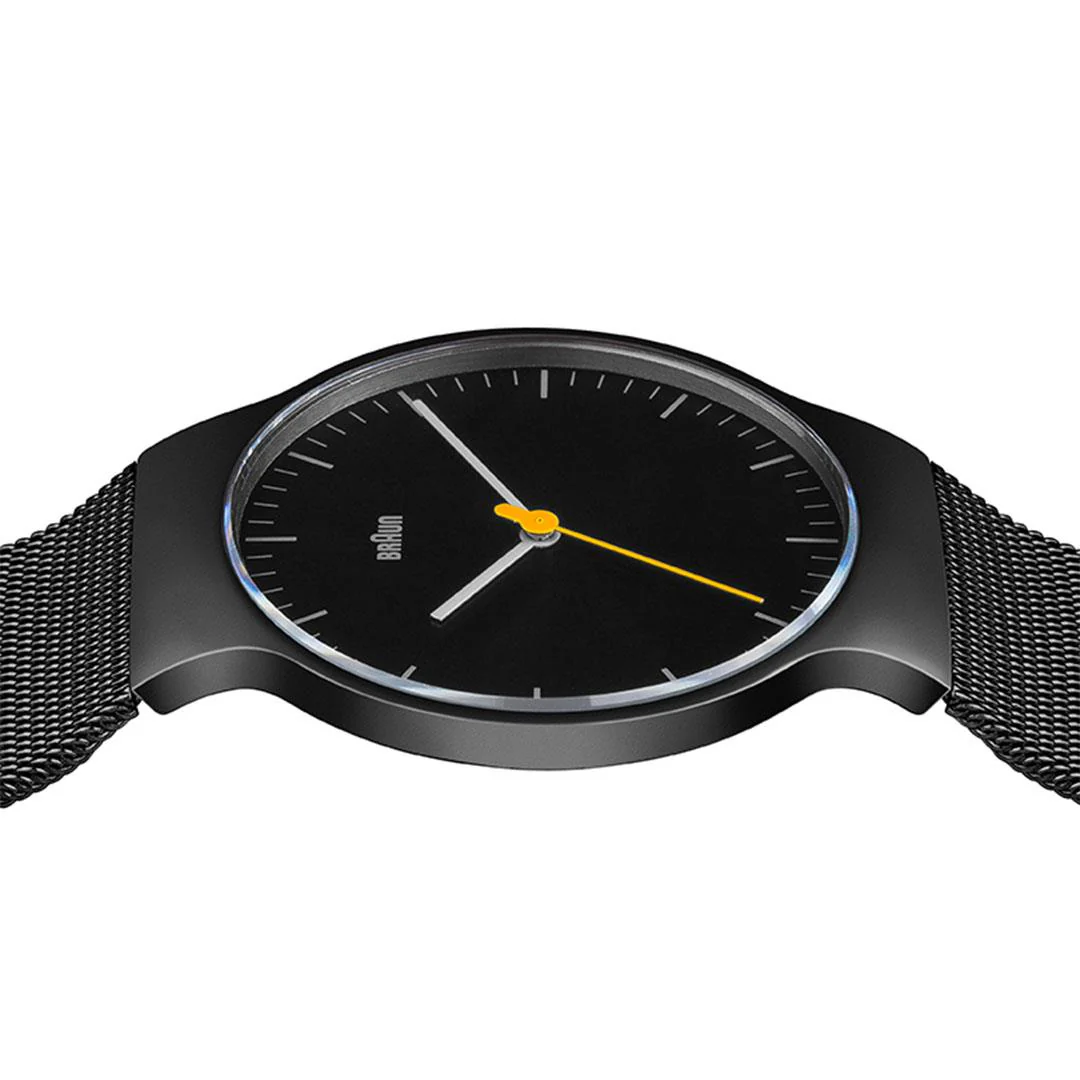 BN0211 Braun gents classic slim watch - black dial and black mesh bracelet - Image 3