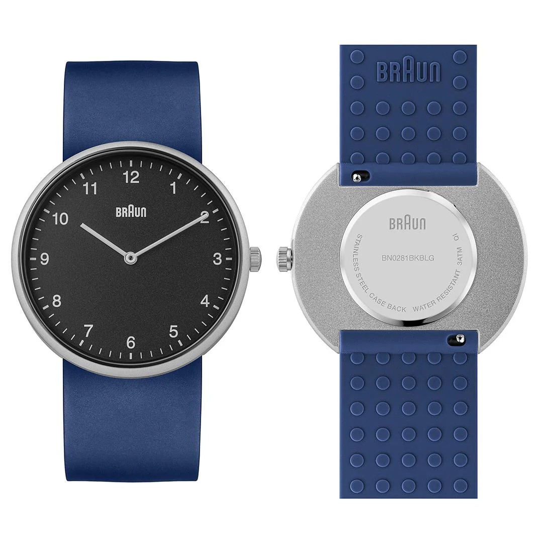 BN0281 Braun gents analogue interchangeable watch set - black dial and blue silicon strap & additional black silicon strap - Image 3