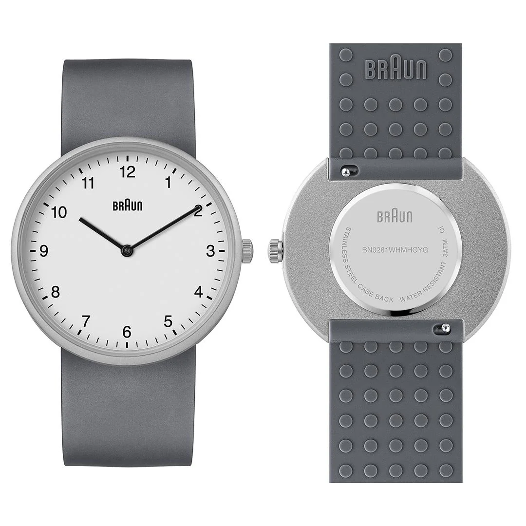 BN0281 Braun unisex analogue interchangeable watch set - white dial and stainless steel mesh bracelet & additional grey silicon strap - Image 4