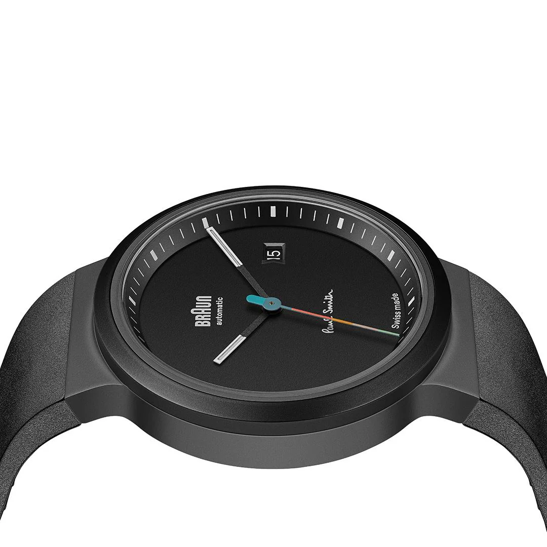 BN0279 Braun + Paul Smith Swiss made automatic watch - black dial and black rubber strap - limited edition - Image 5