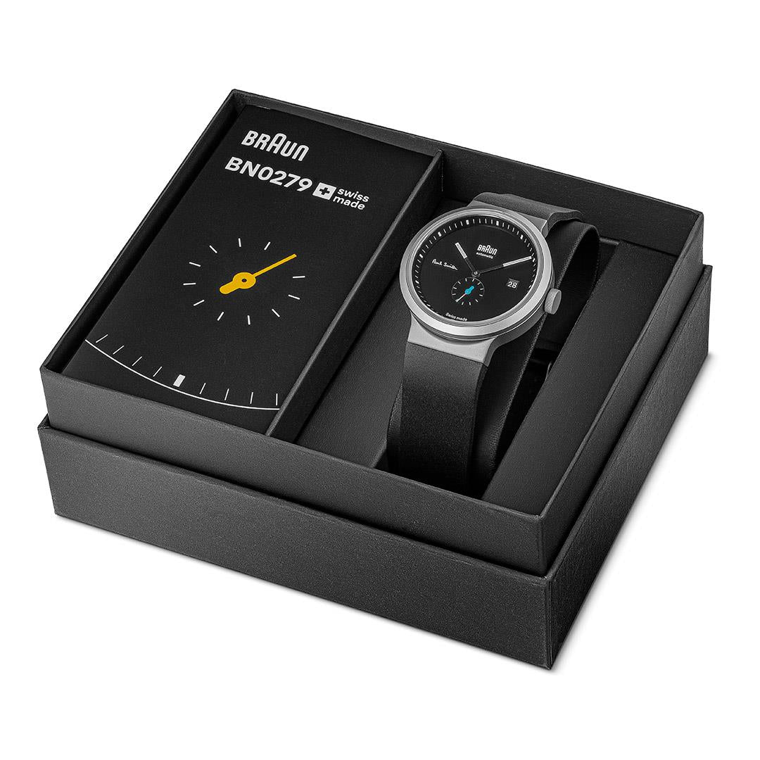 BN0279 Braun + Paul Smith Swiss made automatic watch - black dial and black rubber strap - limited edition - Image 8