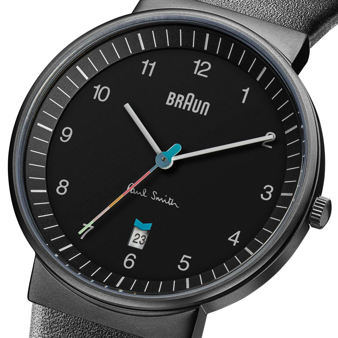 Braun x Paul Smith Limited Edition BN0032 Classic Watch Black Dial and Black Leather Strap - Image 3