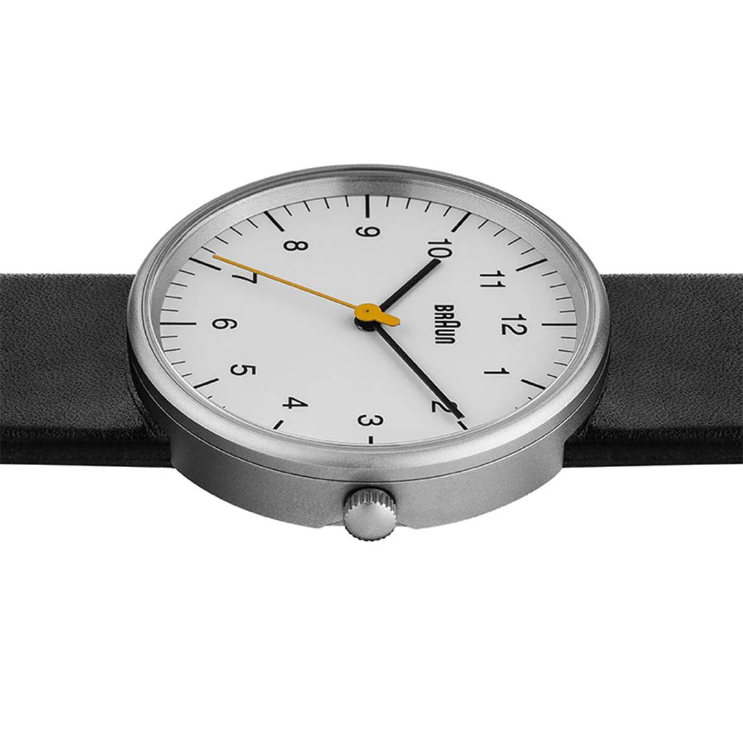 BN0021 Braun gents classic watch - white dial and black leather strap - Image 4