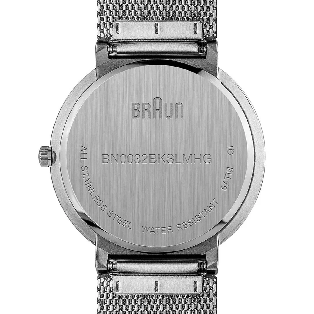 BN0032 Braun gents classic watch - black dial and silver mesh bracelet - Image 6