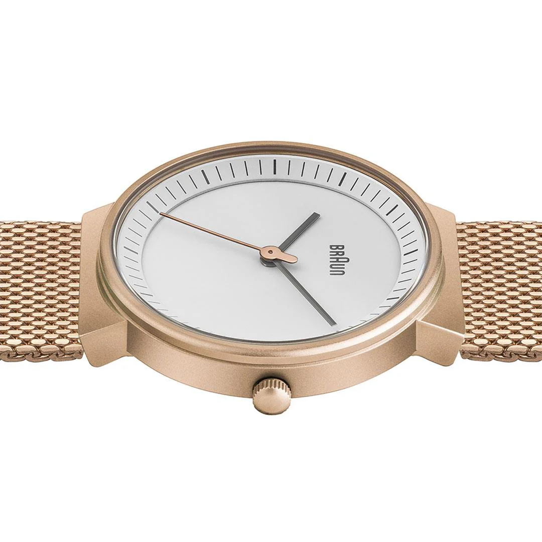 BN0031 Braun ladies classic watch - black dial and rose gold mesh bracelet - Image 4