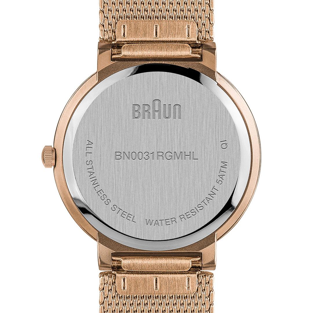 BN0031 Braun ladies classic watch - black dial and rose gold mesh bracelet - Image 6