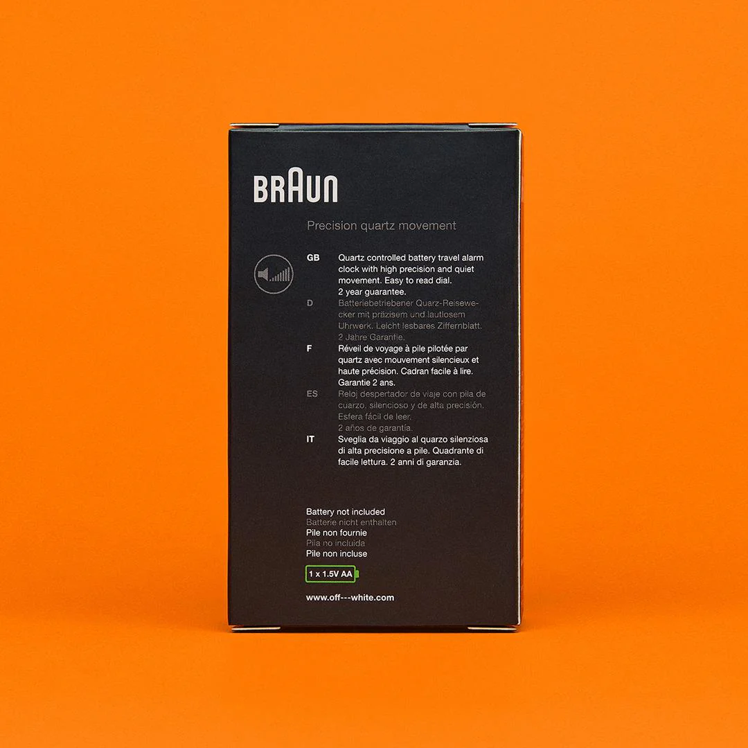 BC02 Off-White™ x Braun limited edition classic travel analogue alarm clock - orange - Image 5